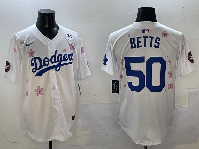 Men Los Angeles Dodgers #50 Betts White Sakura Edition 2025 Nike MLB Jersey style 6->los angeles dodgers->MLB Jersey